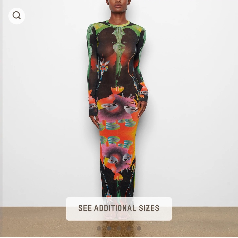 ISO SKIMS summer mesh obsidian print long sleeve dress